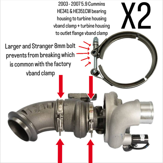 2 Vband Clamps for 2003 - 2007 Dodge Ram 5.9 Cummins HE341 HE351CW Turbo