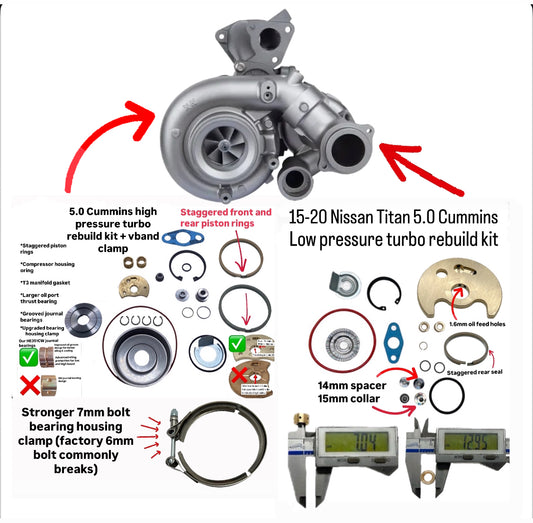 2015 - 2020 Nissan Titan XD 5.0 Cummins High pressure and Low turbo rebuild kit + vband clamp