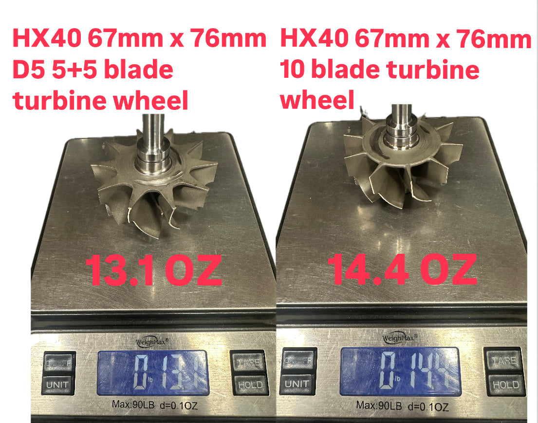 HX40 67mm x 76mm D5 5+5 blade turbine wheel shaft upgrade