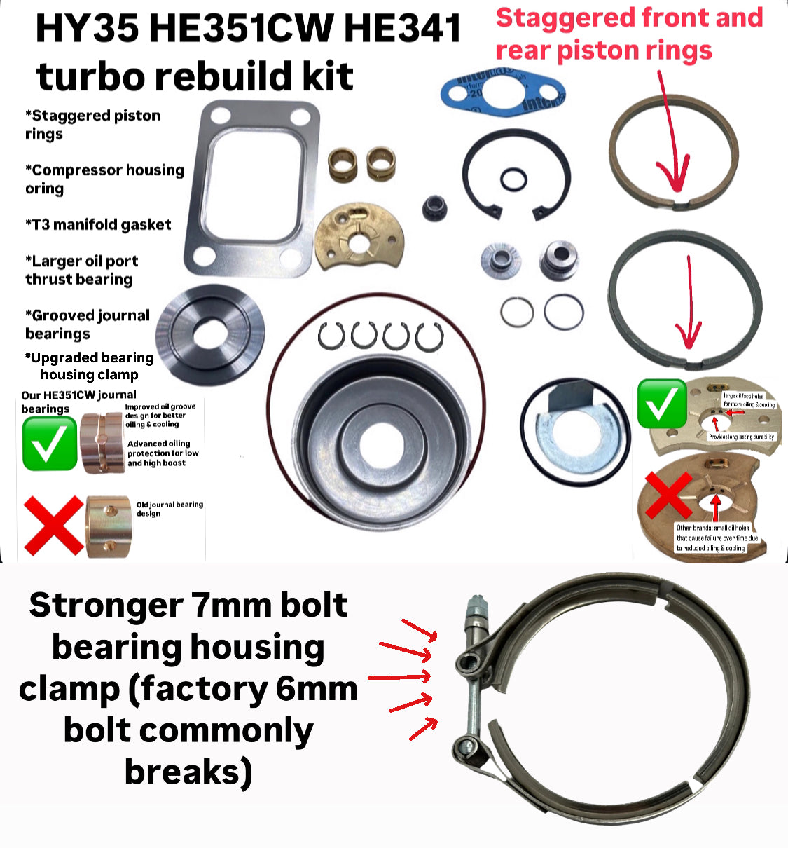 Hy35 Holset HY35 HE341 HE351CW turbo rebuild kit + vband clamp โ Turbo Lab ...